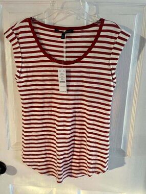 WHBM White House Black Market Red Striped Short Sleeved Shirt XXS New NWT